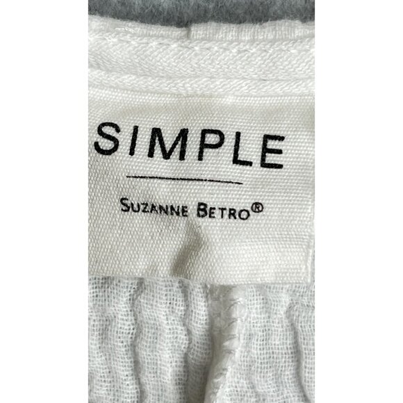 Simple Suzanne Betro Tunic Sz L Stitch Notch Neck Tunic White Stitch Trim Gauzy - Picture 13 of 16
